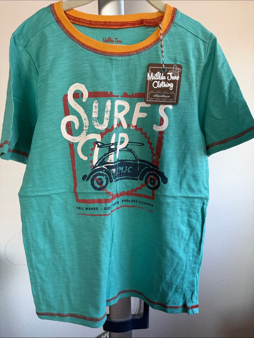 Matilda Jane Teal Short-Sleeve Surf Club Tee with Orange Trim